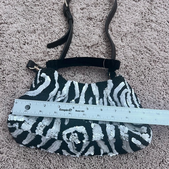 New Anthropologie sequin beaded animal clutch crossbody bag black white zebra - Picture 14 of 17